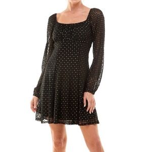 Lily Rose Babydoll Dress Black Gold Glitter Polka Dot Size M Long Sleeves